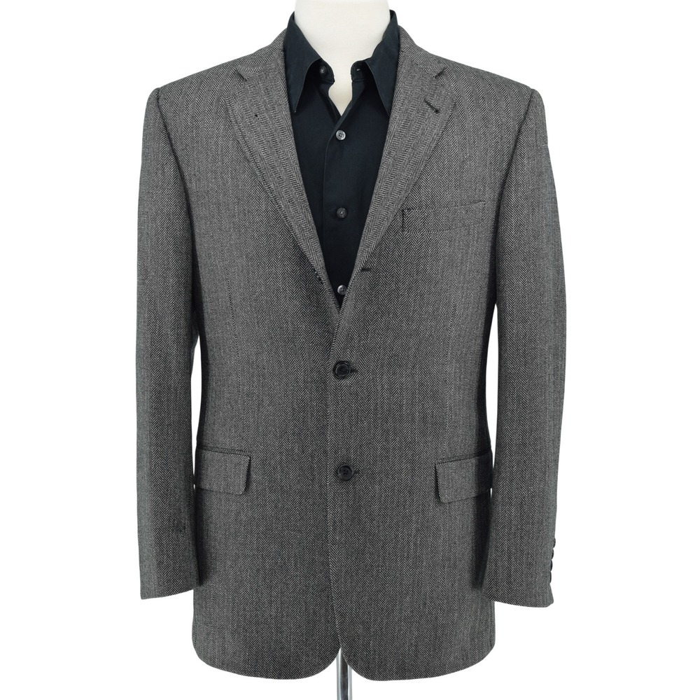 Burberry London Men's 40R 100% Wool Gray Herringbone Blazer Sport Coat Jacket